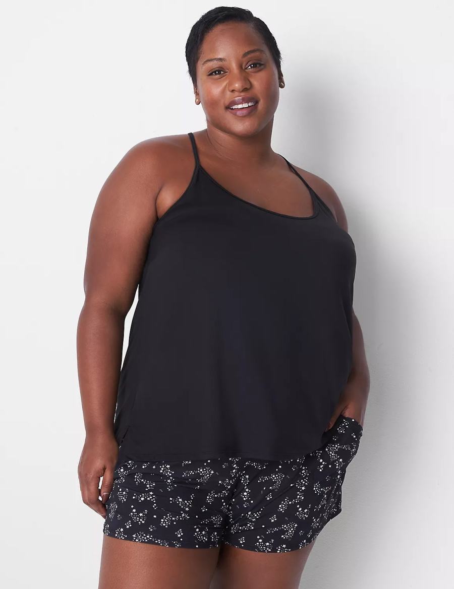 Women Lane Bryant DreamyCool Cami & Short PJ Set Pajamas Black | JSS5193AH