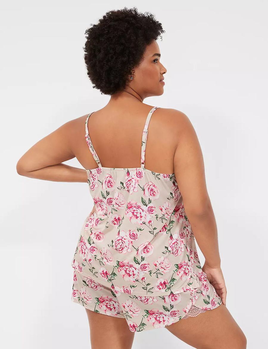 Women Lane Bryant DreamyCool Lace-Trim Cami & Short PJ Set Pajamas Rose Pink | VUH8542HL