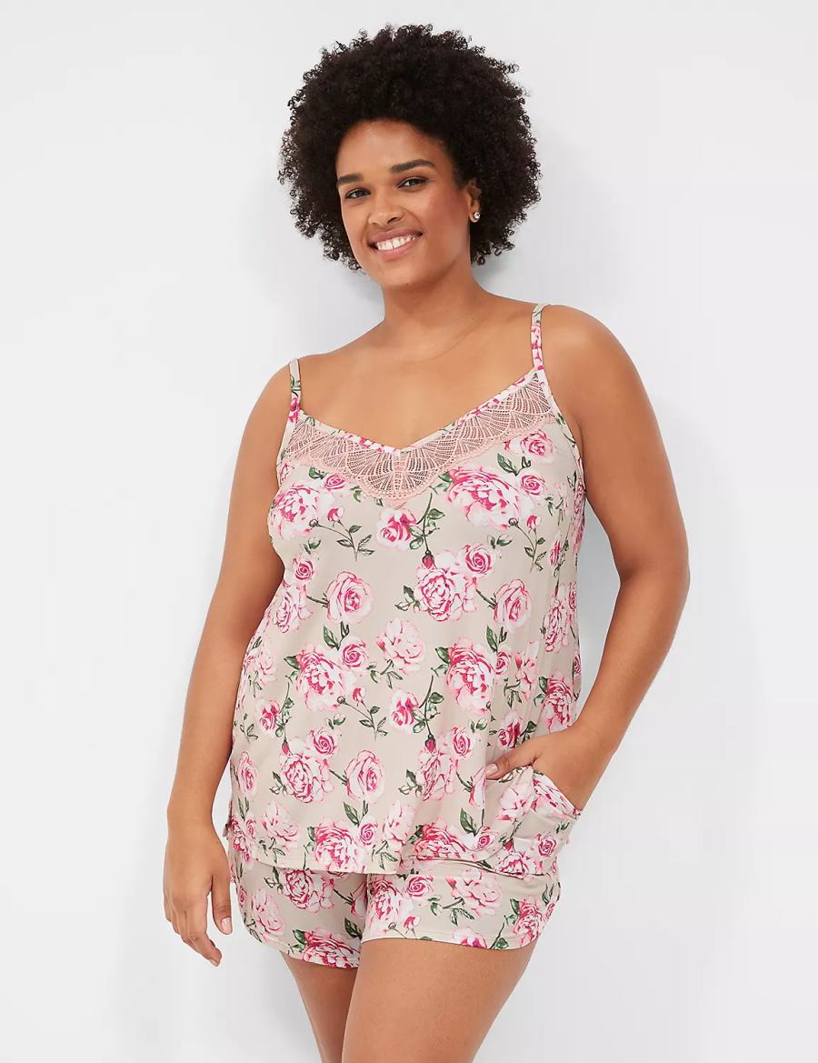 Women Lane Bryant DreamyCool Lace-Trim Cami & Short PJ Set Pajamas Rose Pink | VUH8542HL