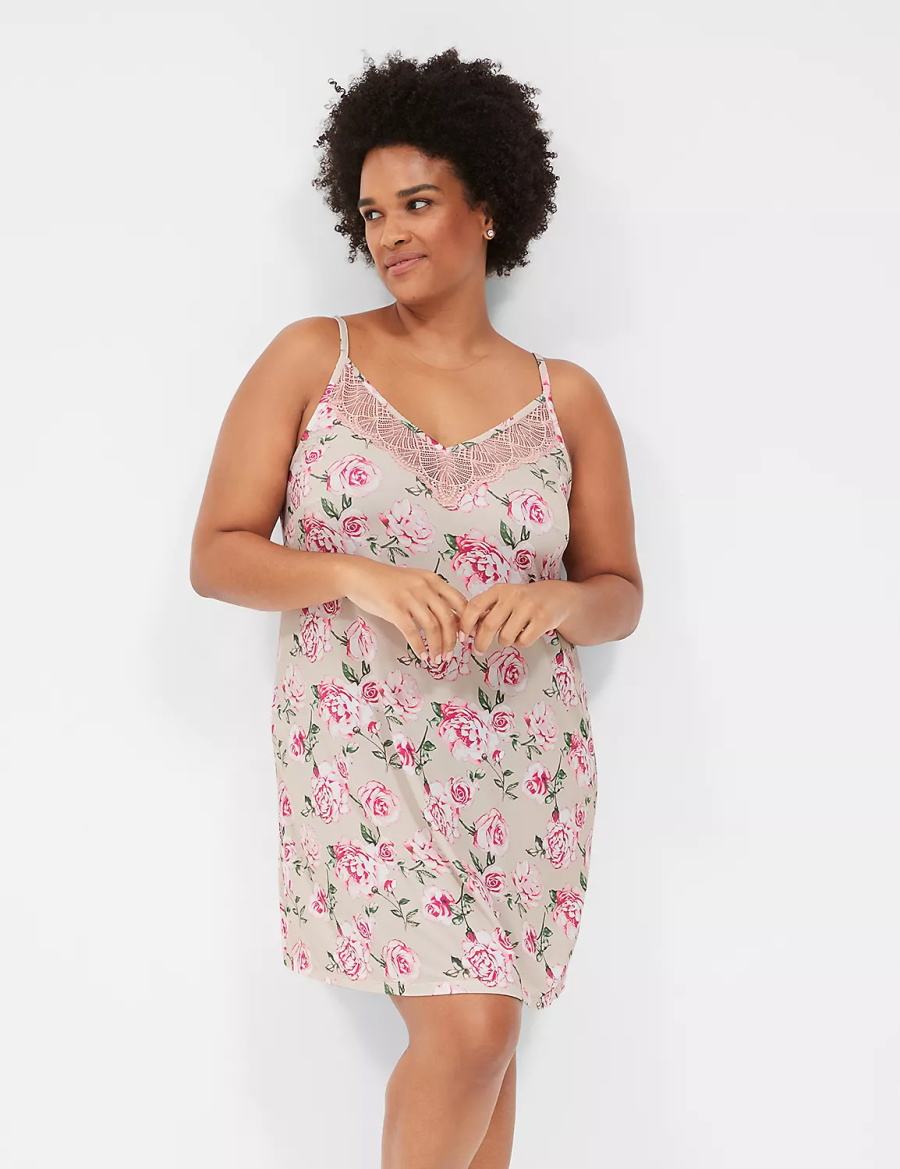 Women Lane Bryant DreamyCool Lace-Trim Chemise Dress Rose Pink | ATJ2565CT