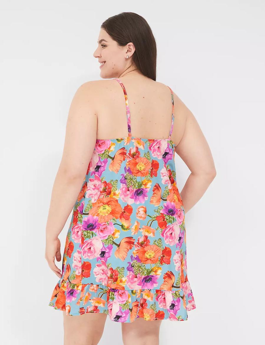 Women Lane Bryant DreamyCool Ruffle-Hem Chemise Dress Orange Multicolor | YFU382UW