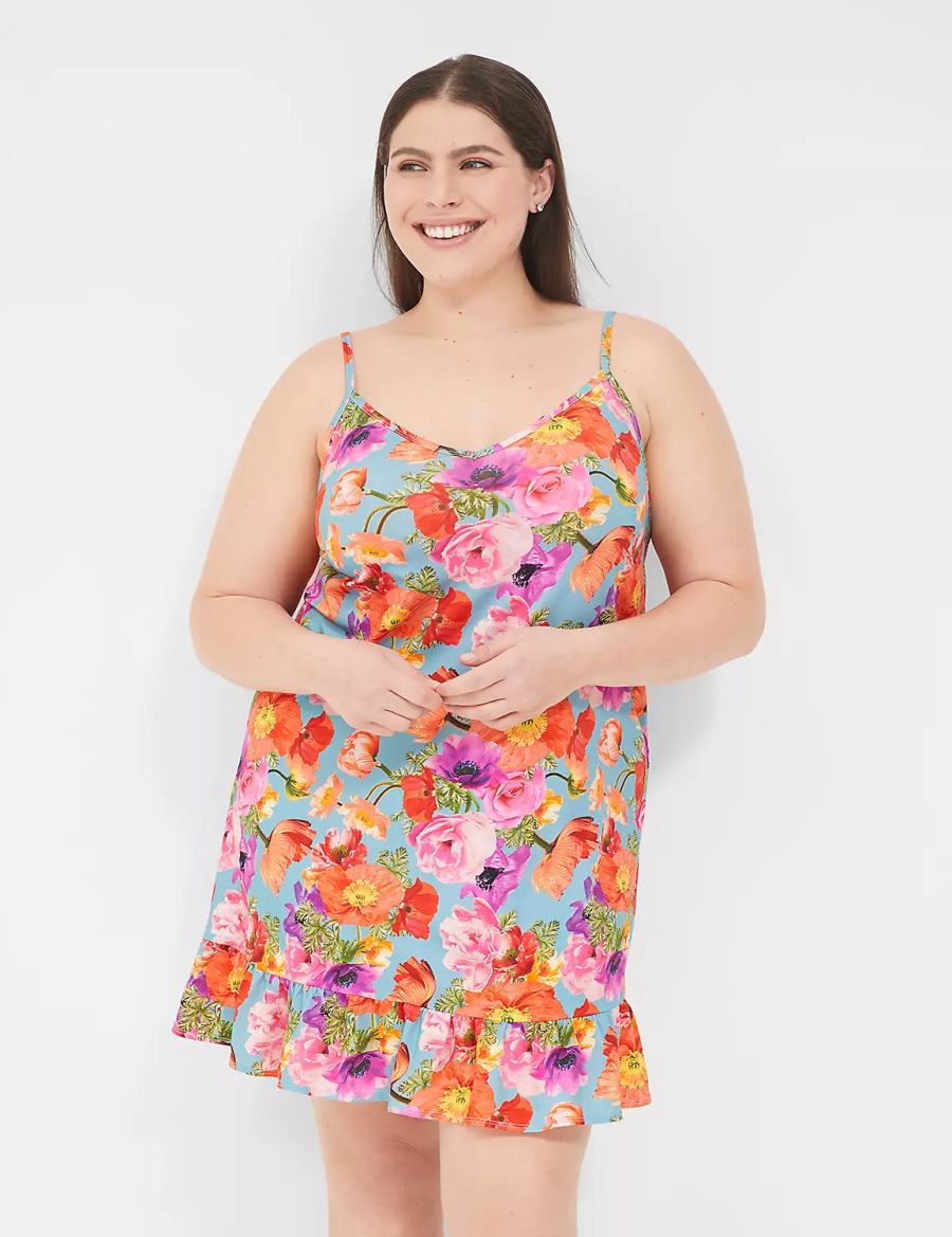 Women Lane Bryant DreamyCool Ruffle-Hem Chemise Dress Orange Multicolor | YFU382UW