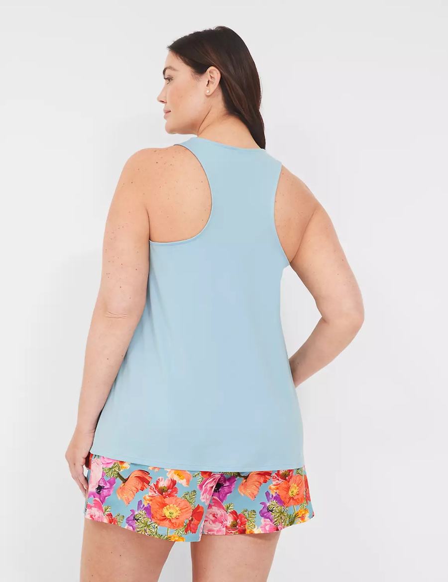 Women Lane Bryant DreamyCool Tank & PJ Short Set Pajamas Blue Multicolor | KCV914RF