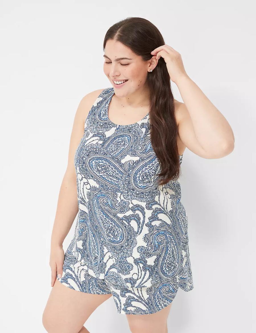 Women Lane Bryant DreamyCool Tank & Short PJ Set Pajamas Blue Multicolor | VYI9815EG