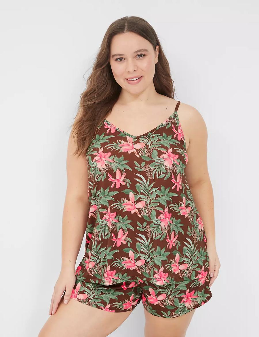 Women Lane Bryant Dreamy Cool Cami & Short PJ Set Pajamas Green Multicolor | GAC9359PY