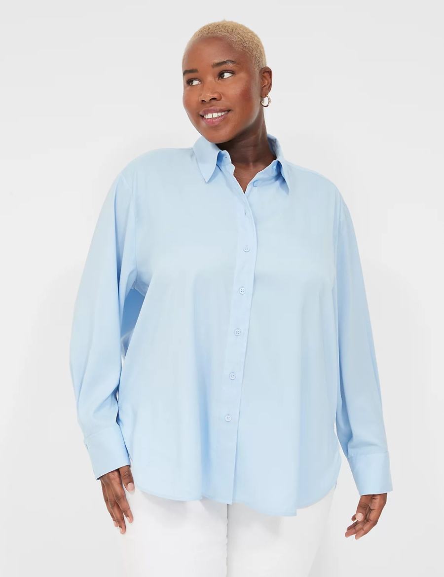 Women Lane Bryant Easy Collared Button-Down Shirts Blue | JTA9268PT