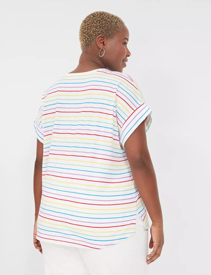 Women Lane Bryant Easy Roll-Sleeve Tee T Shirts Stripes | BYQ8015AJ