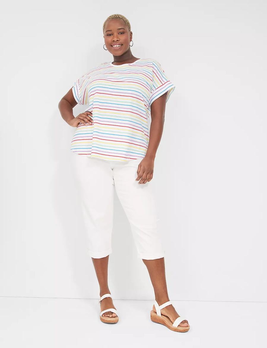 Women Lane Bryant Easy Roll-Sleeve Tee T Shirts Stripes | BYQ8015AJ