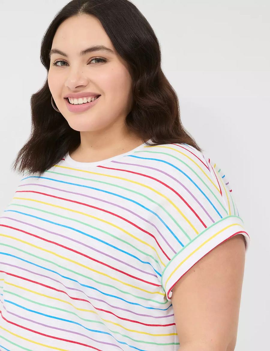 Women Lane Bryant Easy Roll-Sleeve Tee T Shirts Stripes | BYQ8015AJ