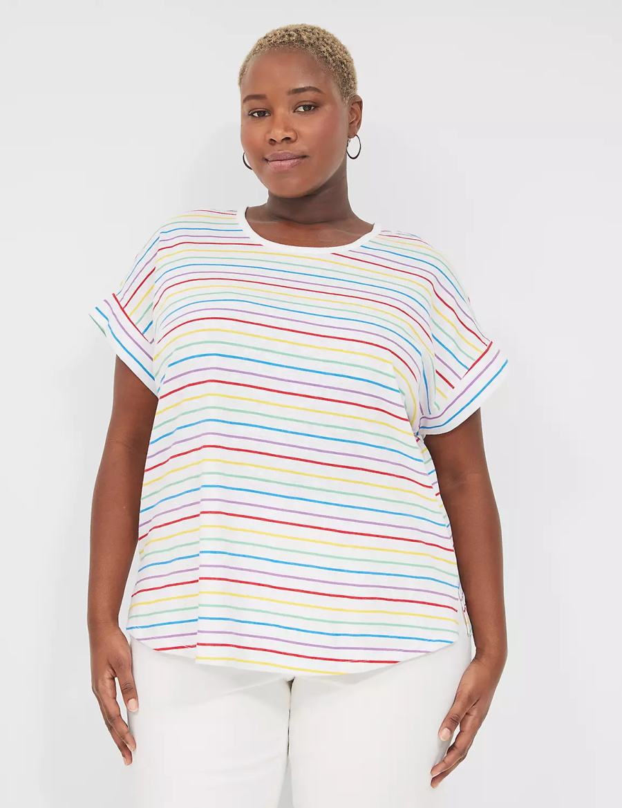 Women Lane Bryant Easy Roll-Sleeve Tee T Shirts Stripes | BYQ8015AJ