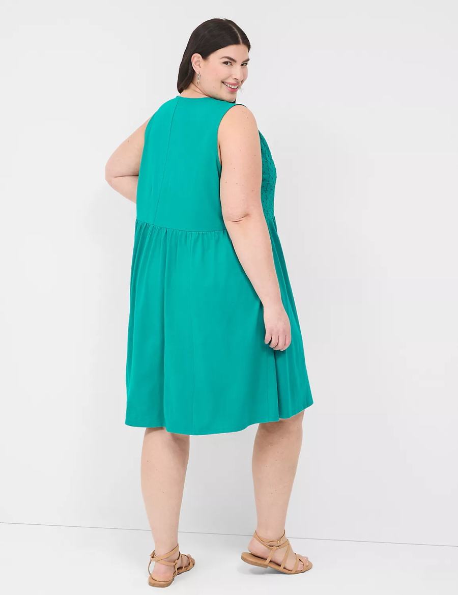 Women Lane Bryant Easy Swing Eyelet-Bodice Casual Dress Light Turquoise | SSU4061OE