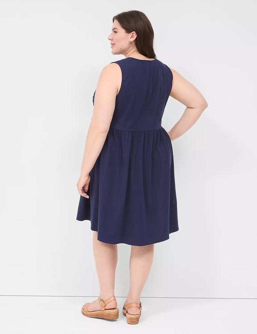 Women Lane Bryant Easy Swing Eyelet-Bodice Casual Dress Blue | KVB8512FH