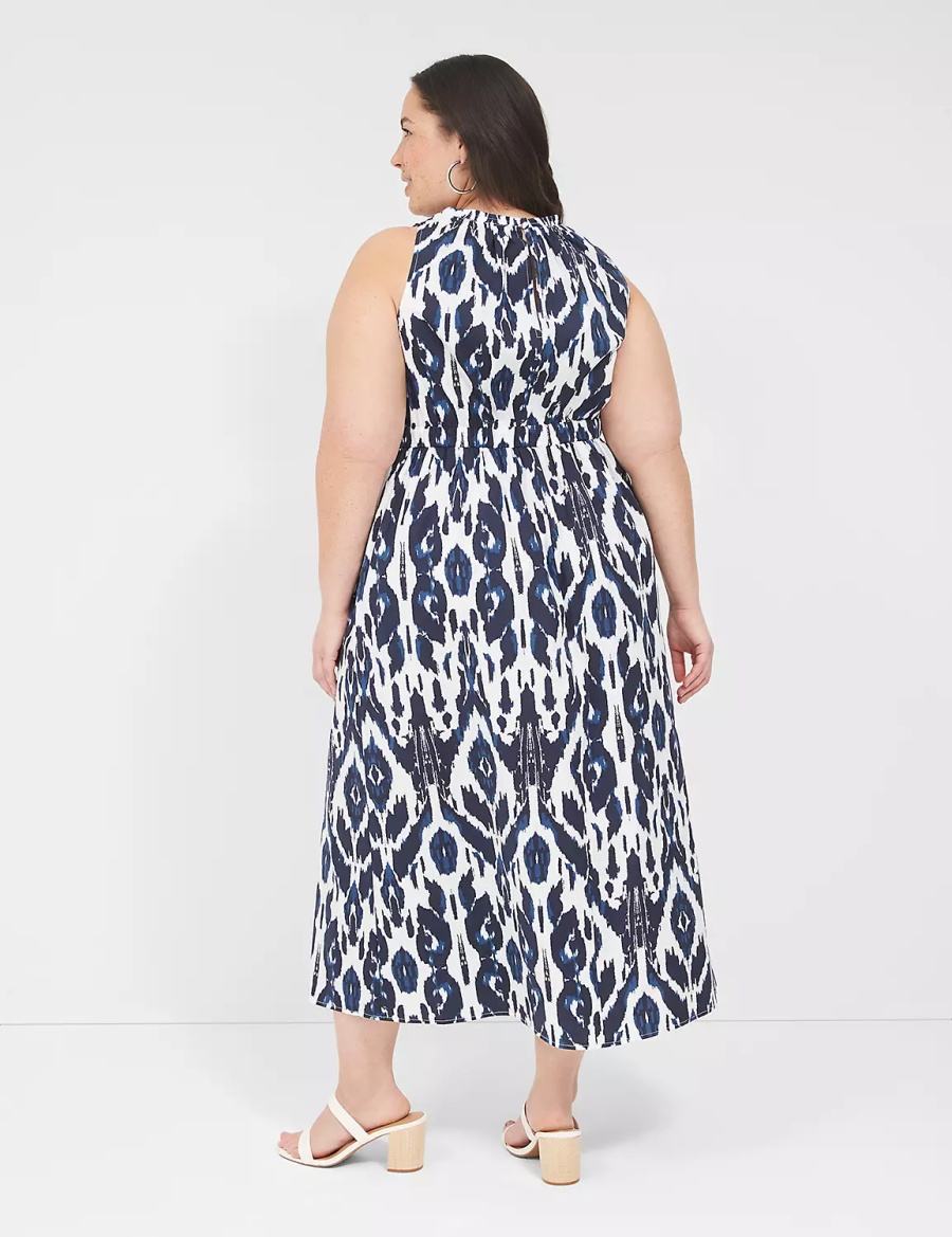 Women Lane Bryant Elastic-Neck Tie-Waist Midi Dress Navy | WZG3266YT