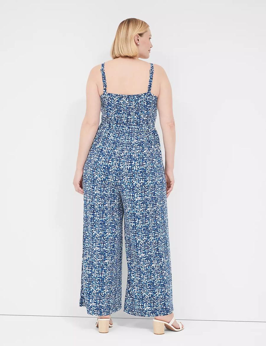 Women Lane Bryant Elastic-Waist Jersey Jumpsuit Blue | DEZ9635BX