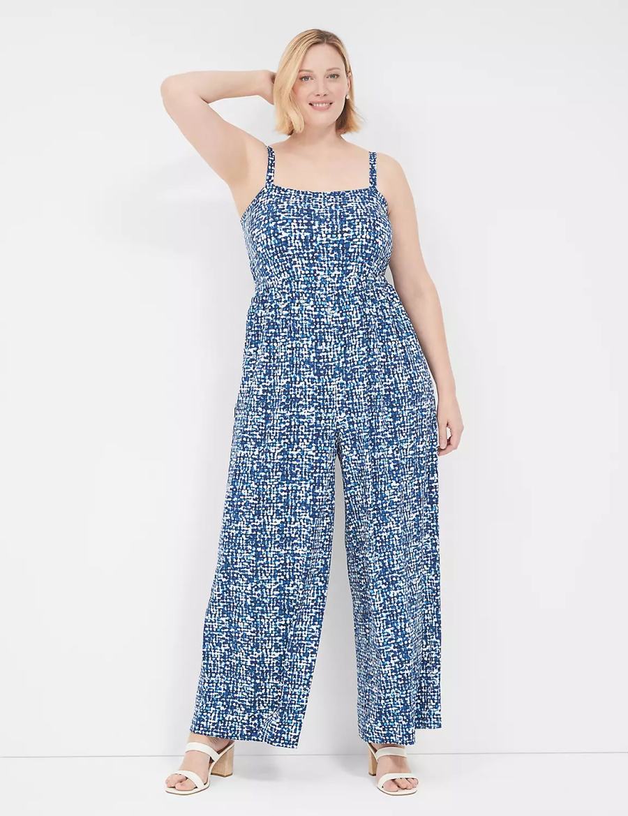 Women Lane Bryant Elastic-Waist Jersey Jumpsuit Blue | DEZ9635BX