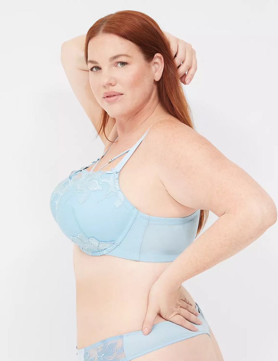 Women Lane Bryant Embroidered Boost Balconette Bra Blue | CJN380QB