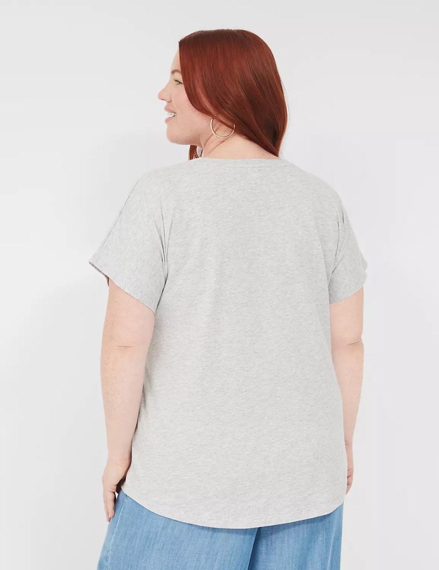 Women Lane Bryant Embroidered Firecracker Graphic Tee T Shirts Grey | ZLF375RO