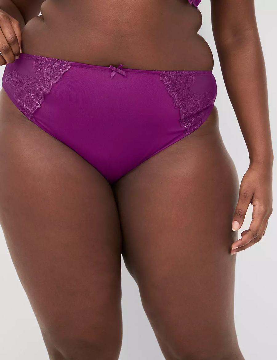 Women Lane Bryant Embroidered French Briefs Purple | IKC9759PV