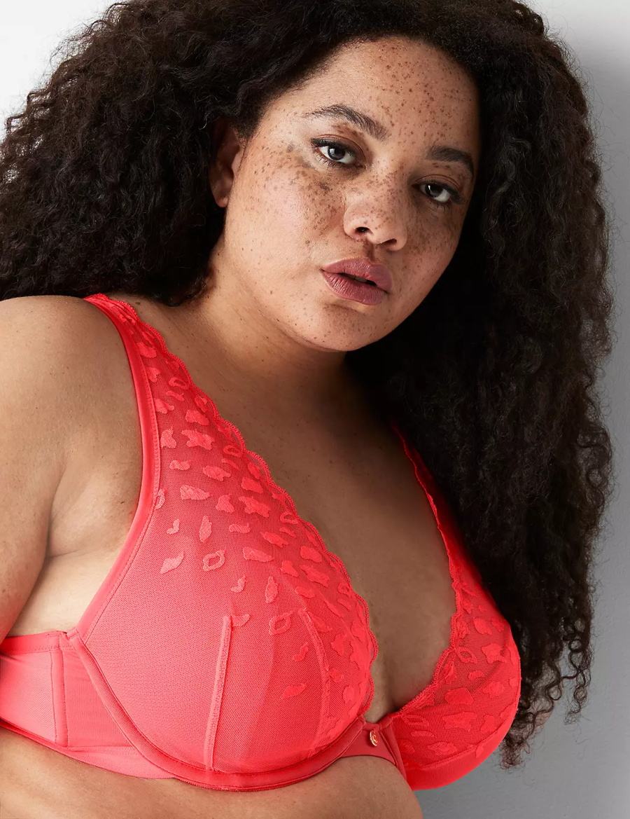 Women Lane Bryant Embroidered High Apex Unlined Bra Coral | DJZ2348GE