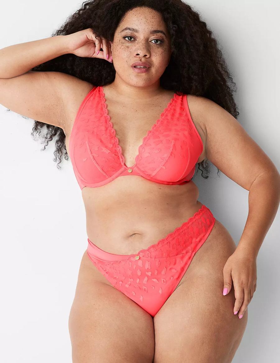 Women Lane Bryant Embroidered High Apex Unlined Bra Coral | DJZ2348GE