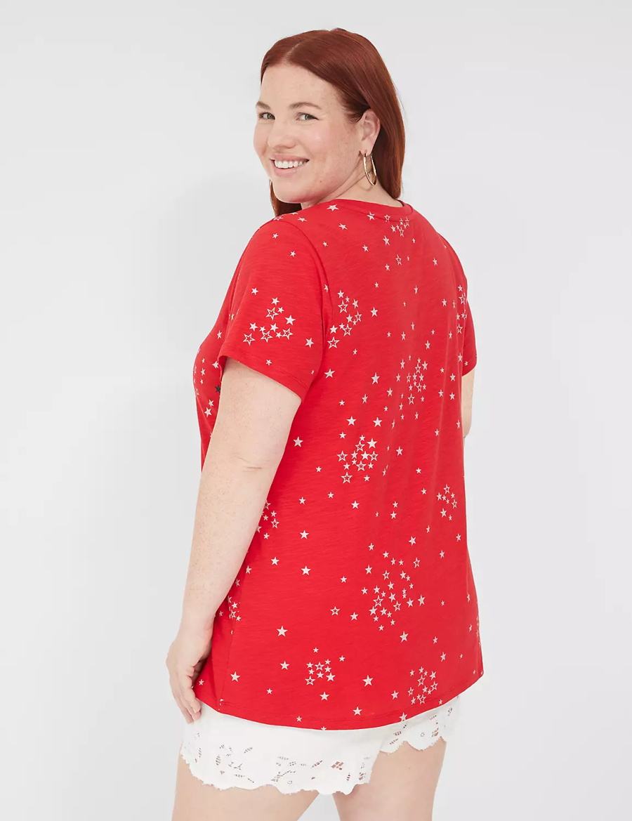 Women Lane Bryant Embroidered Stars Graphic Tee Tank Top Red | ZZD7648WY