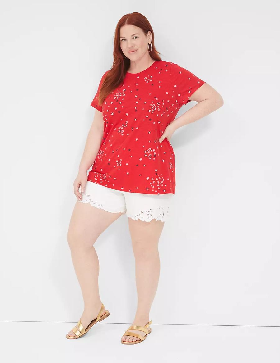 Women Lane Bryant Embroidered Stars Graphic Tee Tank Top Red | ZZD7648WY