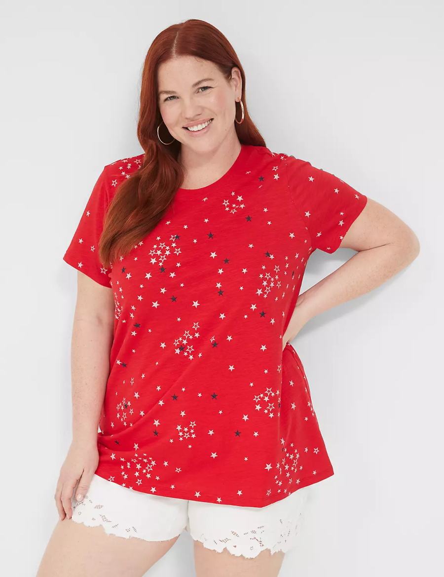 Women Lane Bryant Embroidered Stars Graphic Tee Tank Top Red | ZZD7648WY