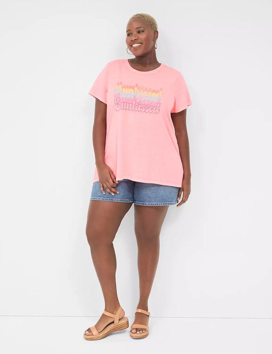 Women Lane Bryant Embroidered Sunkissed Graphic Tee Tank Top Light Coral | NXE4972BM