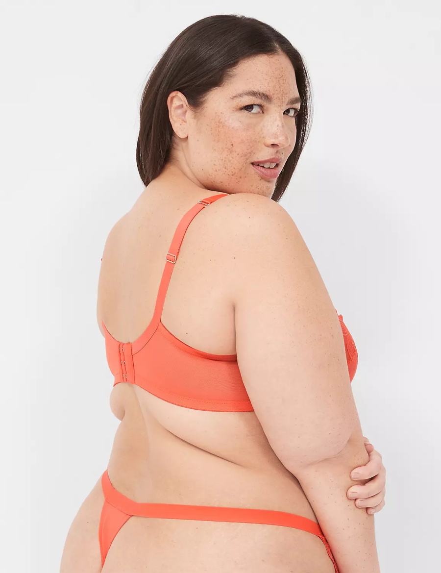 Women Lane Bryant Embroidered Thong Panty Red Coral | PXX1824RK