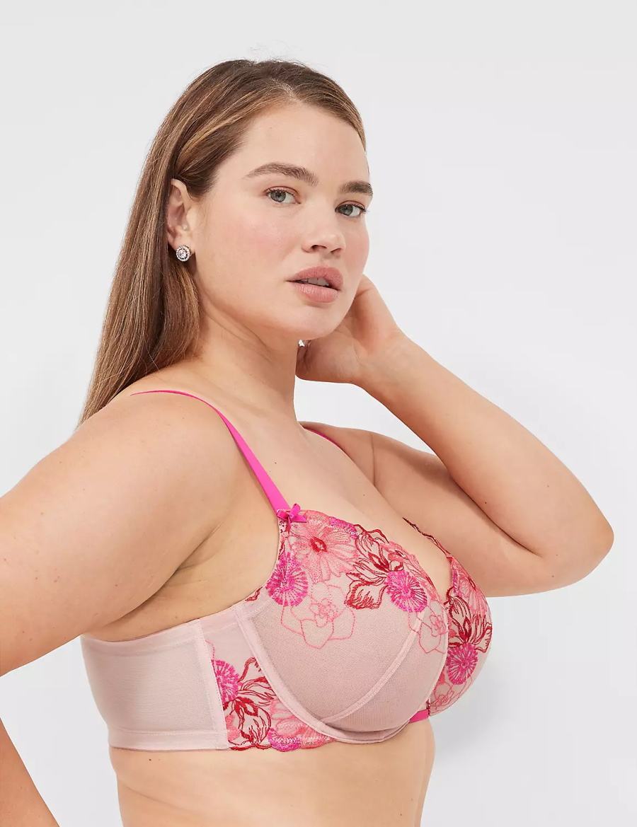 Women Lane Bryant Embroidered Unlined Balconette Bra Rose Pink | OVP3294KO