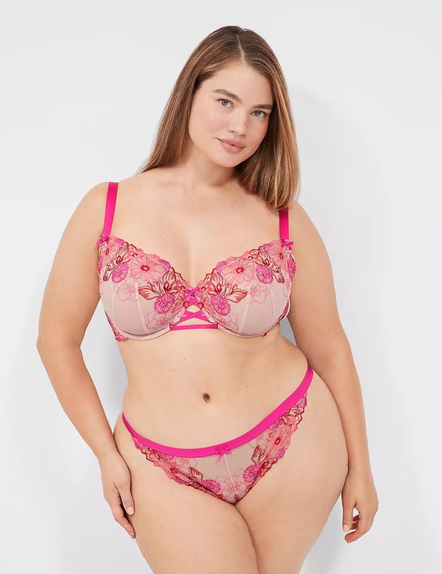 Women Lane Bryant Embroidered Unlined Balconette Bra Rose Pink | OVP3294KO