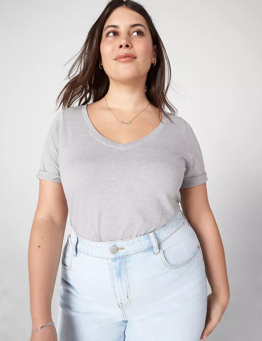 Women Lane Bryant Essential V-Neck Tee Tank Top Light Grey | GQY3554ZN