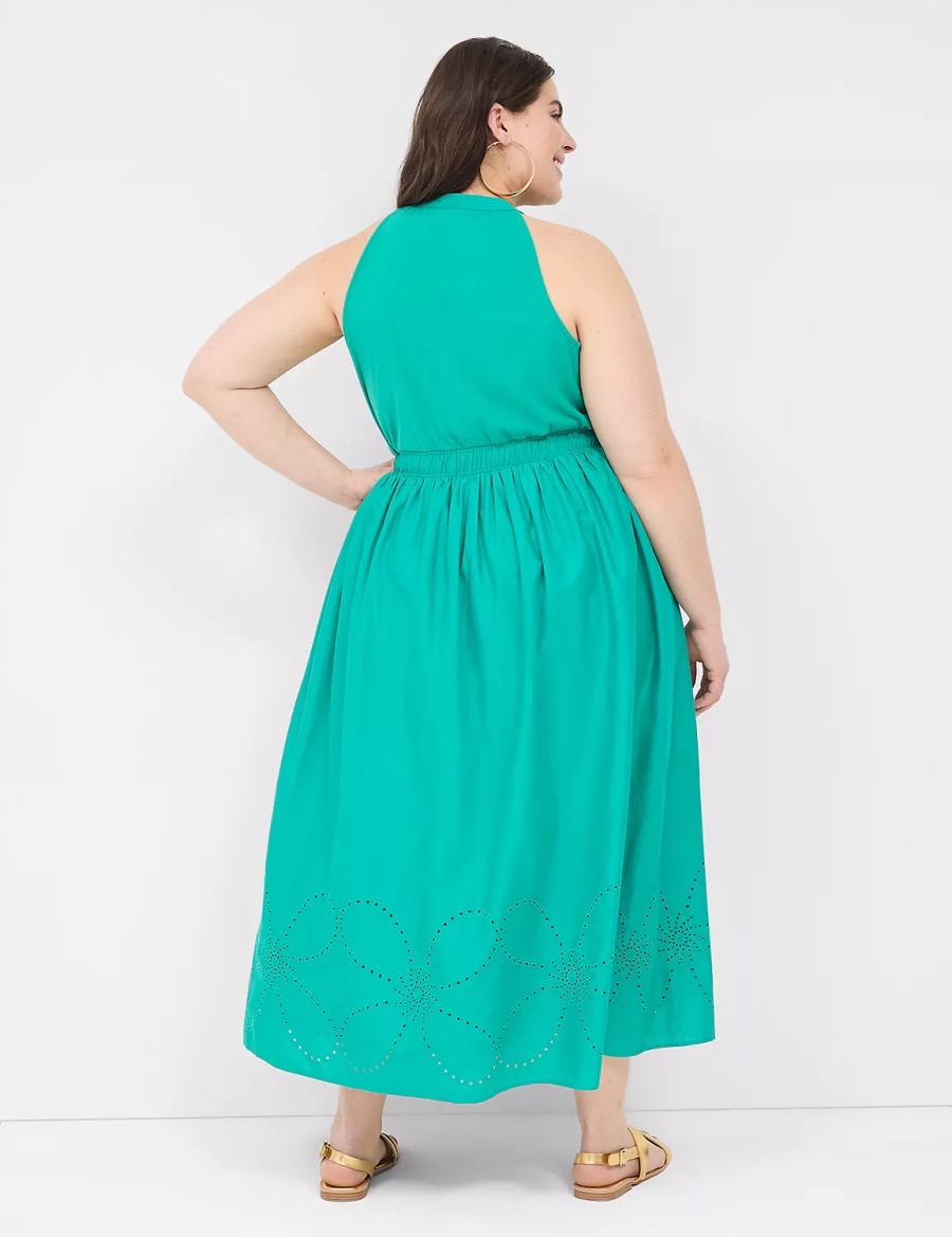 Women Lane Bryant Eyelet-Detail Split-Neck Maxi Dress Light Turquoise | XIE977WH