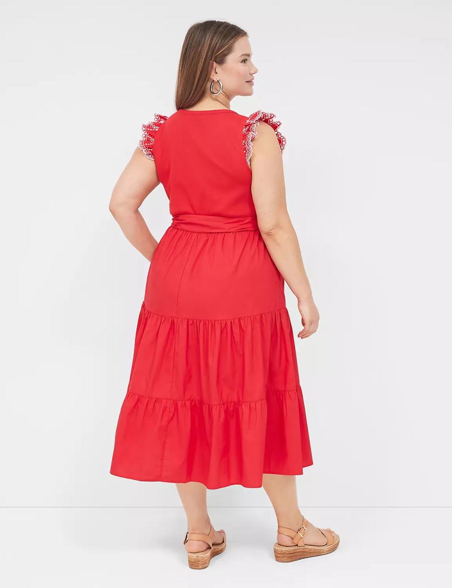 Women Lane Bryant Eyelet-Sleeveed Midi Dress Red | WCF29100BC