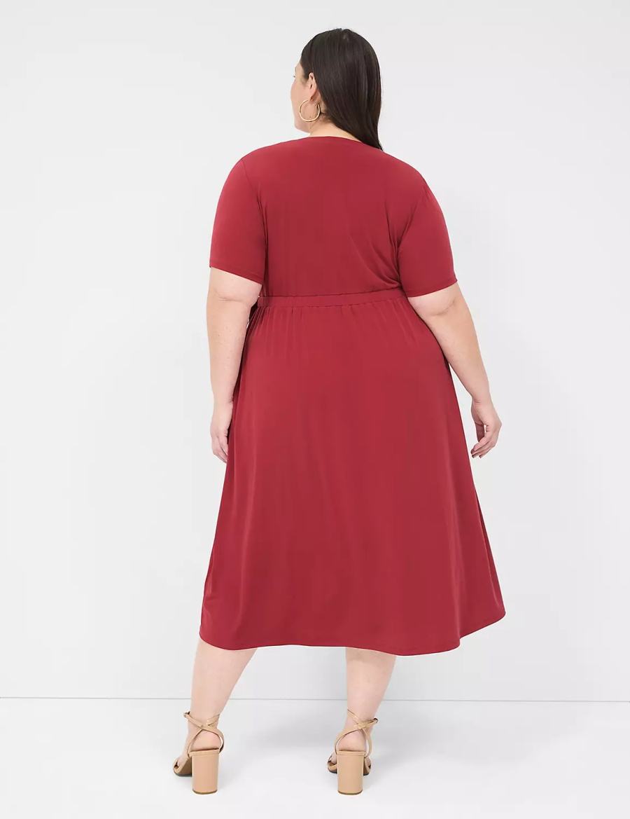 Women Lane Bryant Faux-Wrap Jersey Midi Dress Deep Red | BQF9049VS