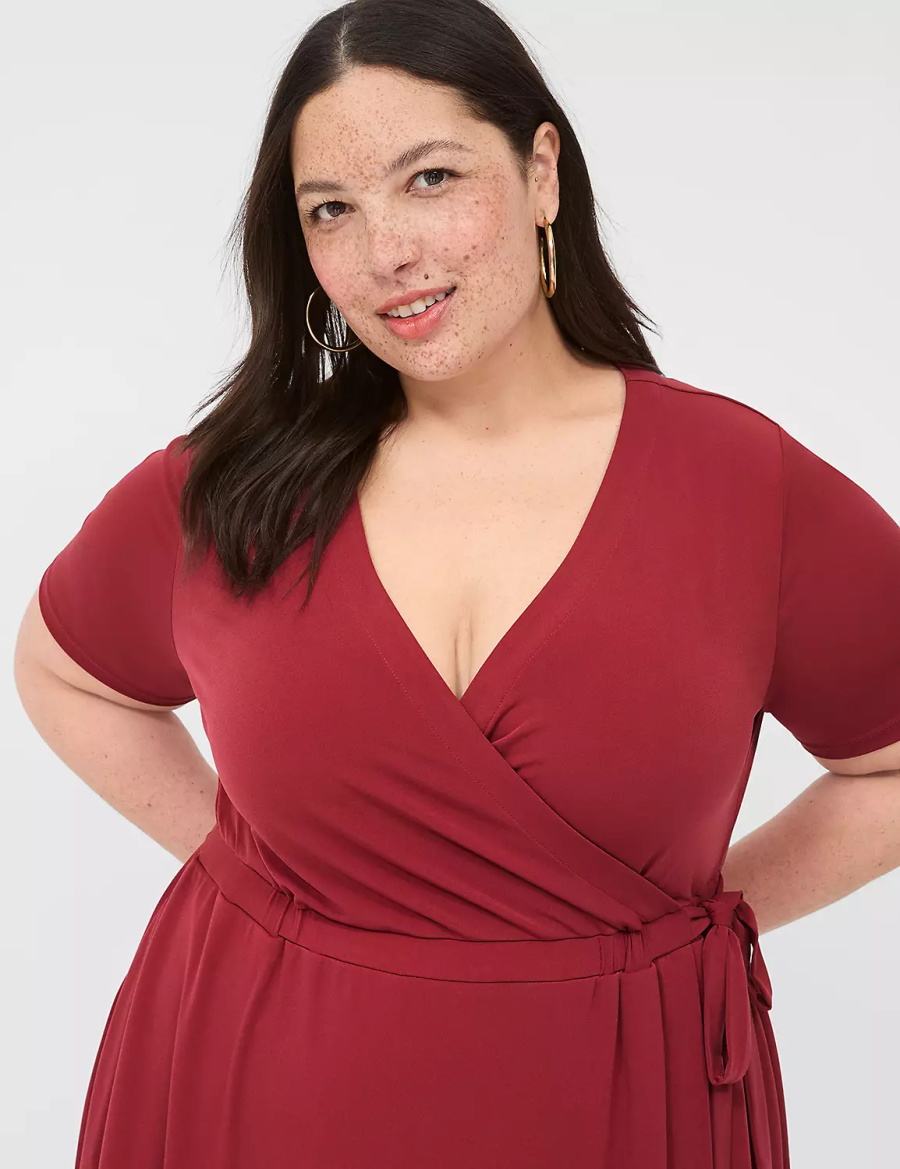 Women Lane Bryant Faux-Wrap Jersey Midi Dress Deep Red | BQF9049VS