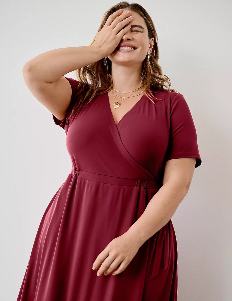 Women Lane Bryant Faux-Wrap Jersey Midi Dress Deep Red | BQF9049VS