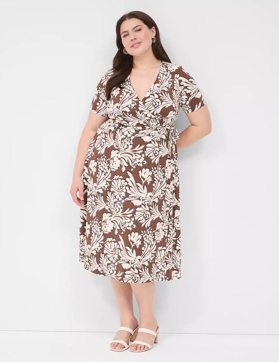 Women Lane Bryant Faux-Wrap Jersey Midi Dress Brown | WWZ6919VM