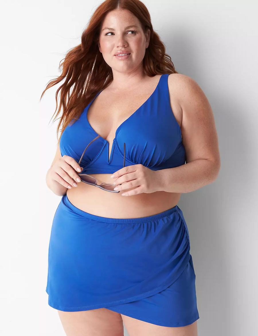 Women Lane Bryant Faux-Wrap Swim Skirts Blue | KTS3119ZT