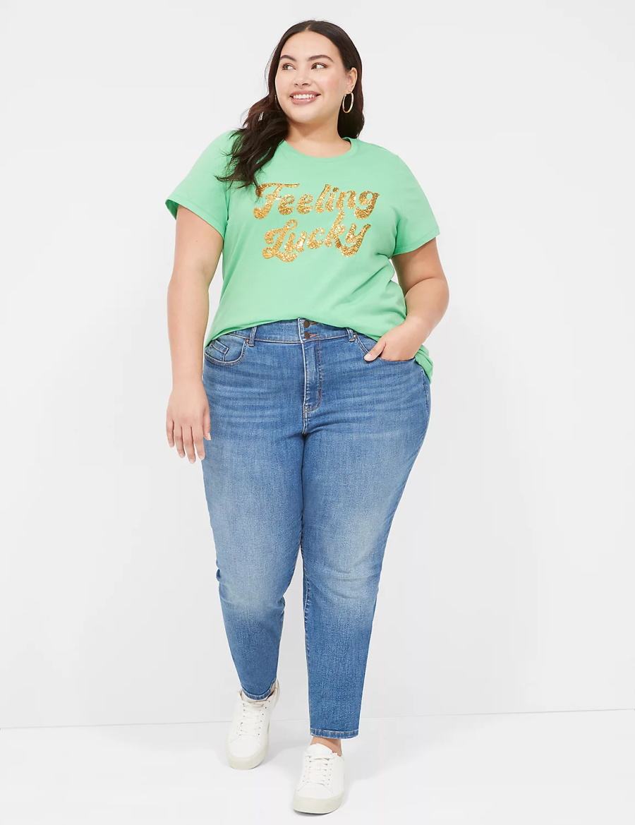 Women Lane Bryant Feeling Lucky Graphic Tee Tank Top Light Green | ZLX4864YU