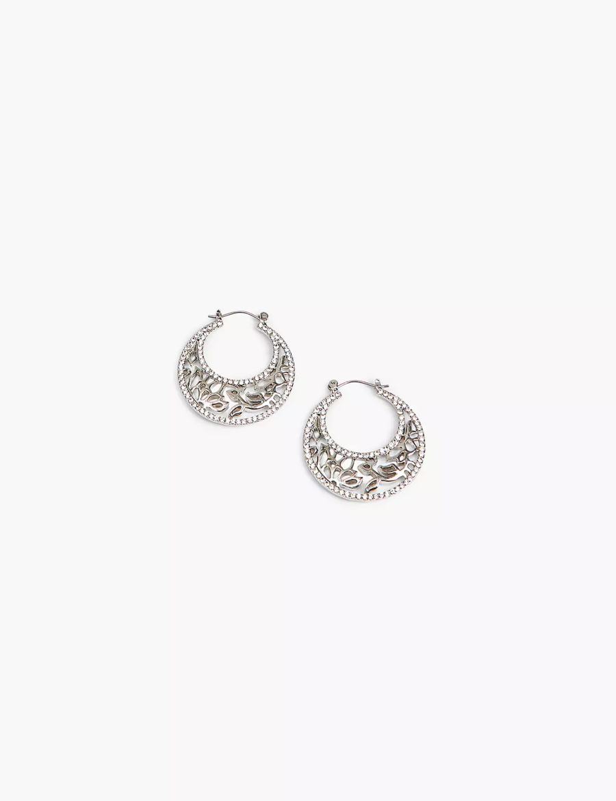 Women Lane Bryant Filigree Hoop Earrings Silver | CAO9571OB