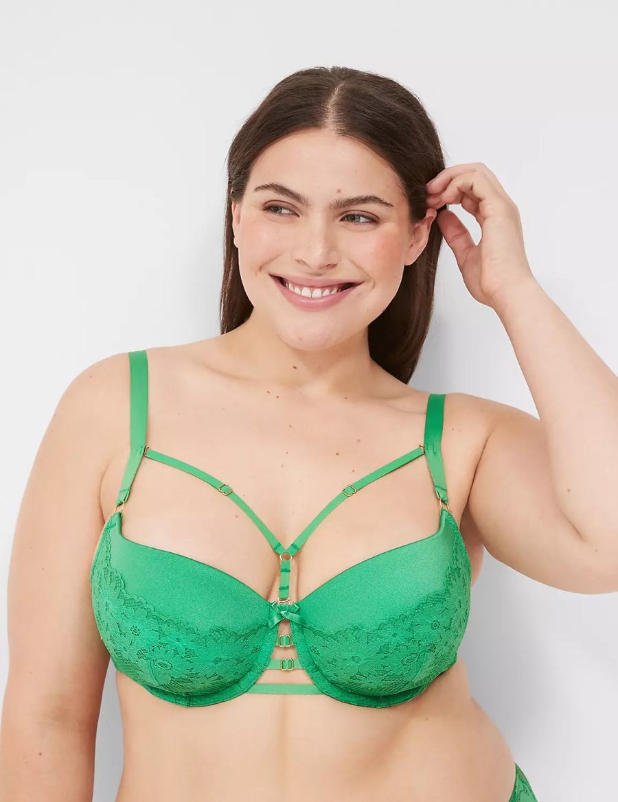 Women Lane Bryant Fishnet Lace Boost Balconette Bra Green | PPF3631JY