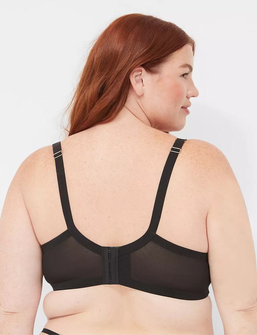 Women Lane Bryant Fishnet Lace Max Boost Plunge Bralettes Black | KTV2642GU