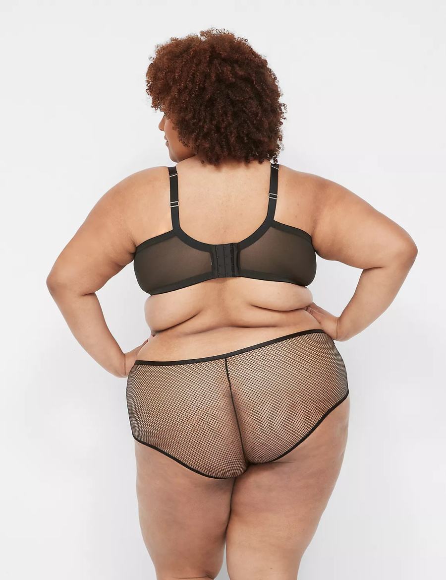 Women Lane Bryant Fishnet Lightly Lined Plunge Bralettes Black | NWE722MQ