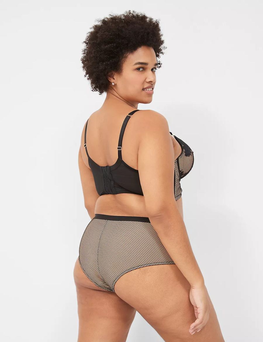 Women Lane Bryant Fishnet & Lace Briefs Black | OAJ3426JQ