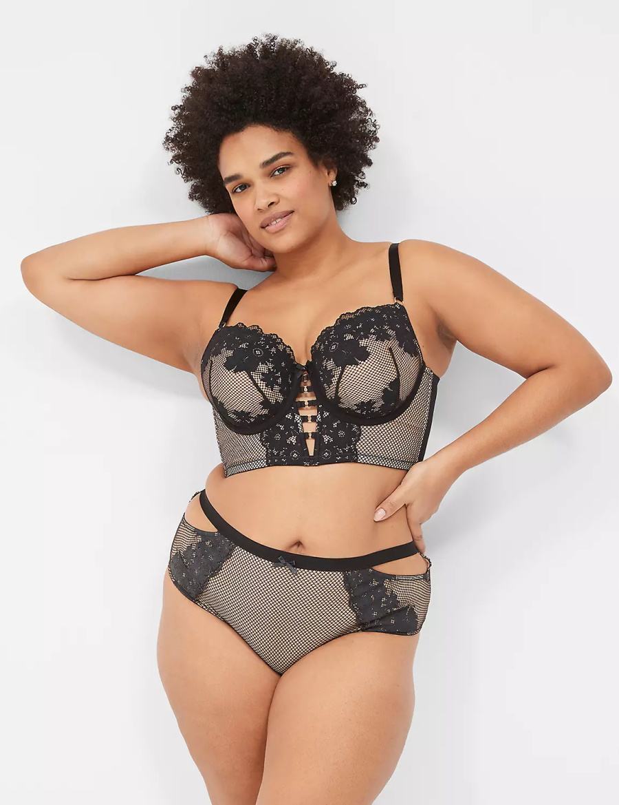 Women Lane Bryant Fishnet & Lace Briefs Black | OAJ3426JQ