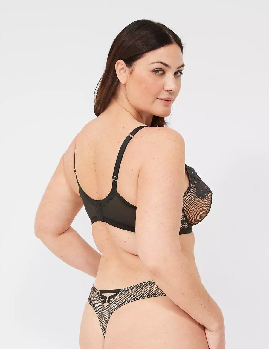 Women Lane Bryant Fishnet & Lace Thong Panty Black | ZQX9734IU