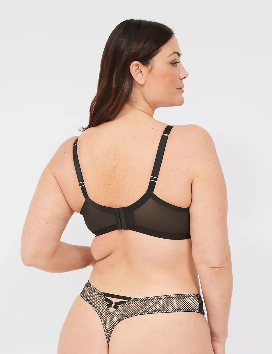 Women Lane Bryant Fishnet & Lace Unlined Balconette Bra Black | YLJ3586FZ