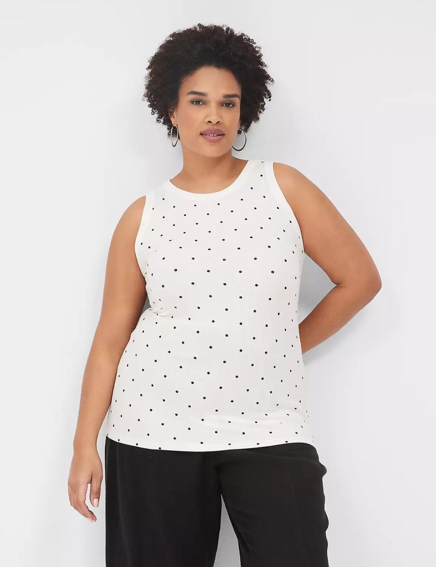 Women Lane Bryant Fitted High-Neck Rib Tank Top White | AKK9646DY