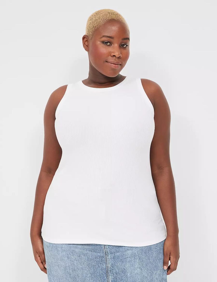 Women Lane Bryant Fitted High-Neck Rib Tank Top White | CXN3142GP